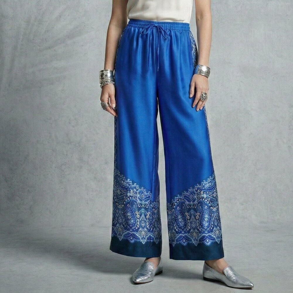 Chico’s Pull-On Paisley Drawstring Cropped Pants – Blue Pearl – 0 (4/6-S) – NWT